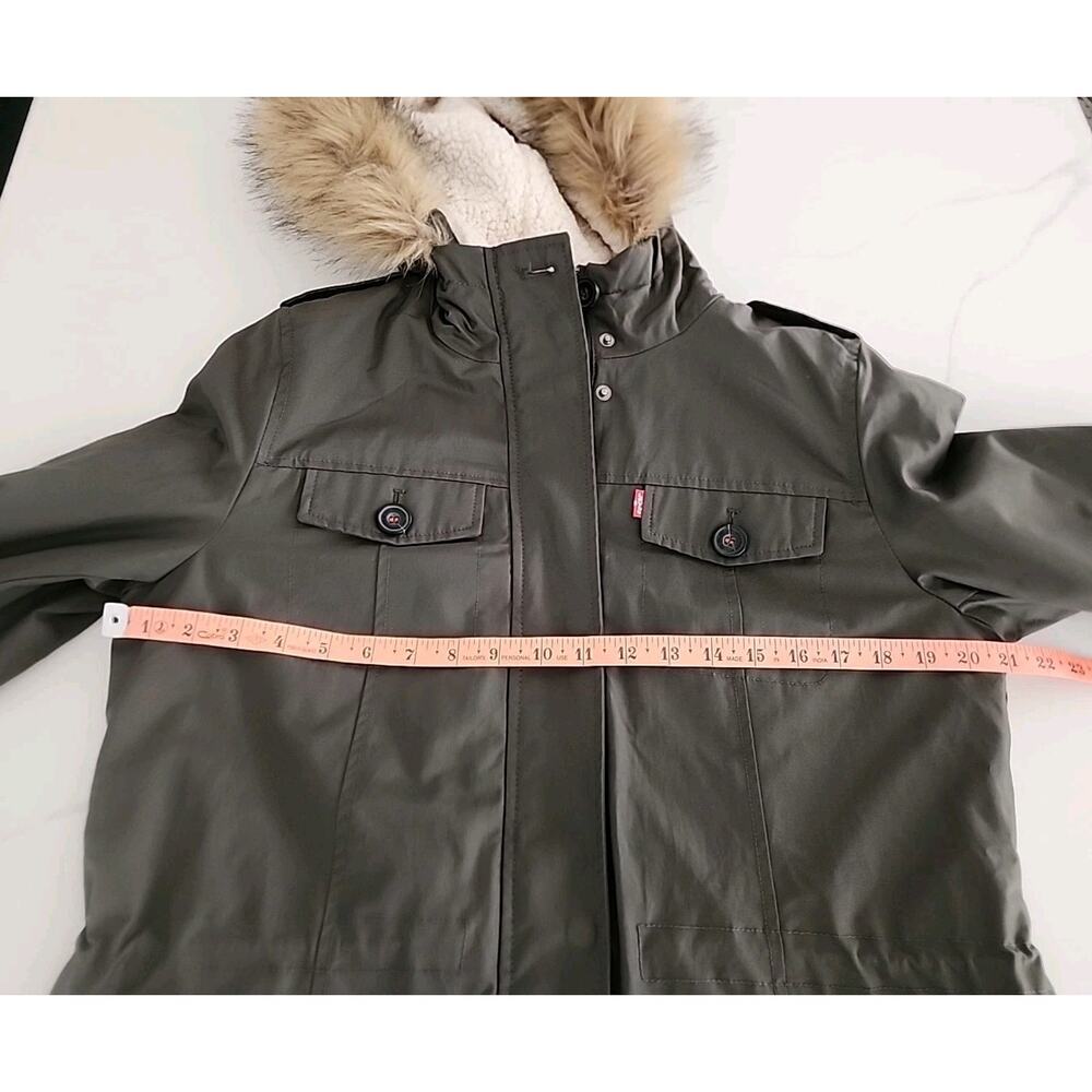 Levi Strauss NEW Fur Hood Parka Coat Size Medium Green Jacket Sherpa Lined - Picture 9 of 10